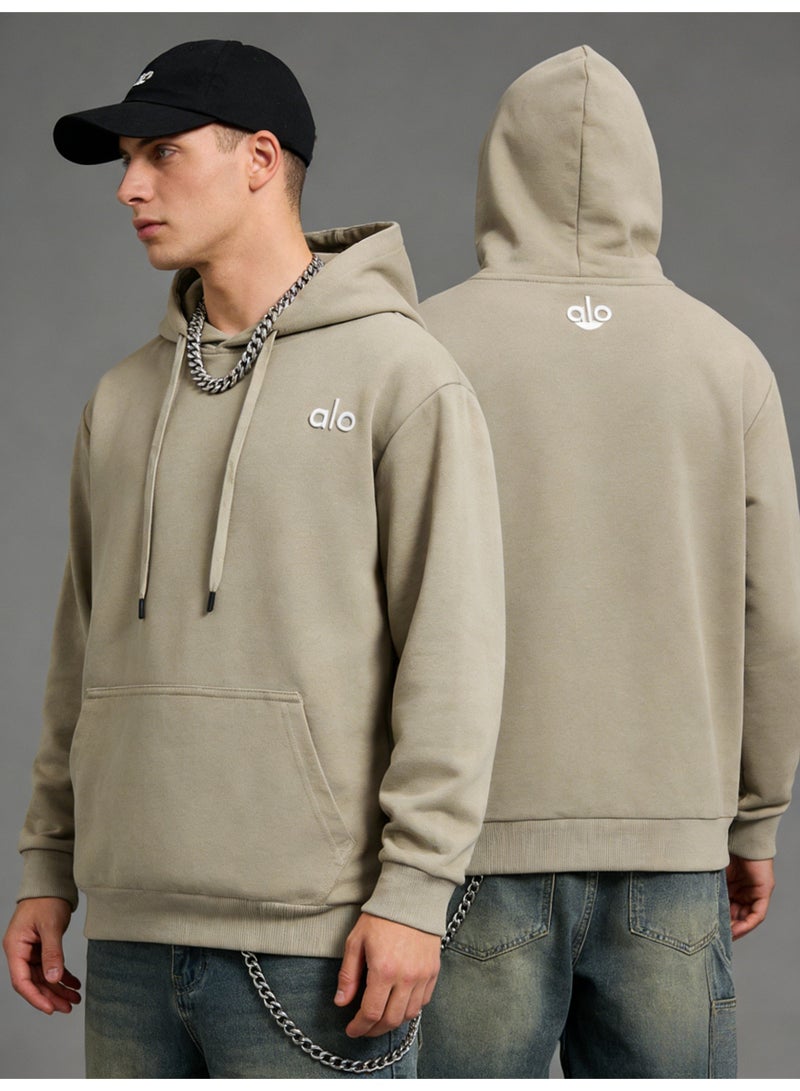 Alo Super Dalian hoodie sweater-minimalist logo pullover with kangaroo pocket, unisex sports leisure and daily leisure, retro color fashion top. - Image 3